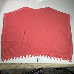 J. McLaughlin Women’s OS Coral Cotton Knit Poncho Fringe Hem Beach Resortwear